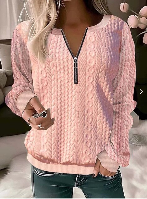 Knitted Sweater with Round Neck and Jacquard Pattern – Tessa