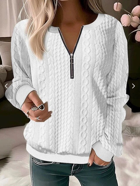Knitted Sweater with Round Neck and Jacquard Pattern – Tessa
