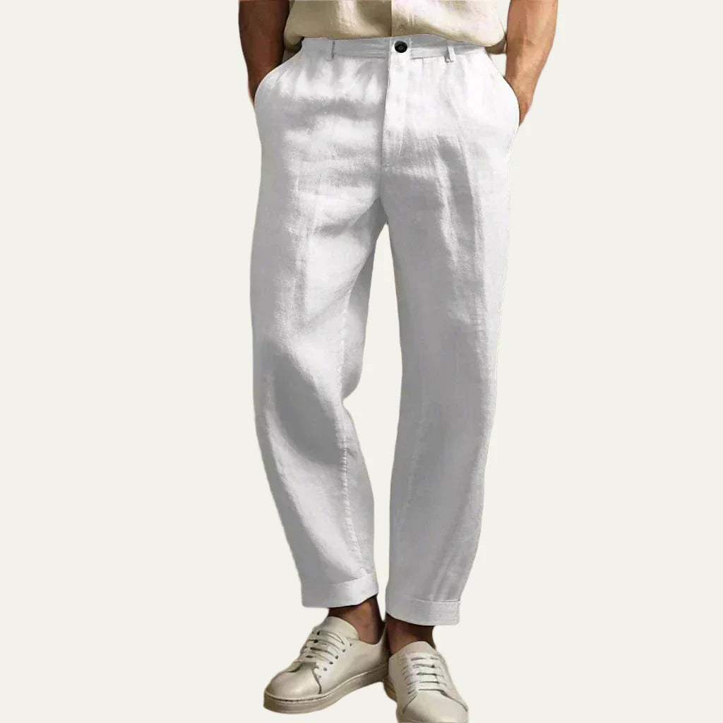 Men’s Relaxed Fit Linen Style Pleated Casual Trousers