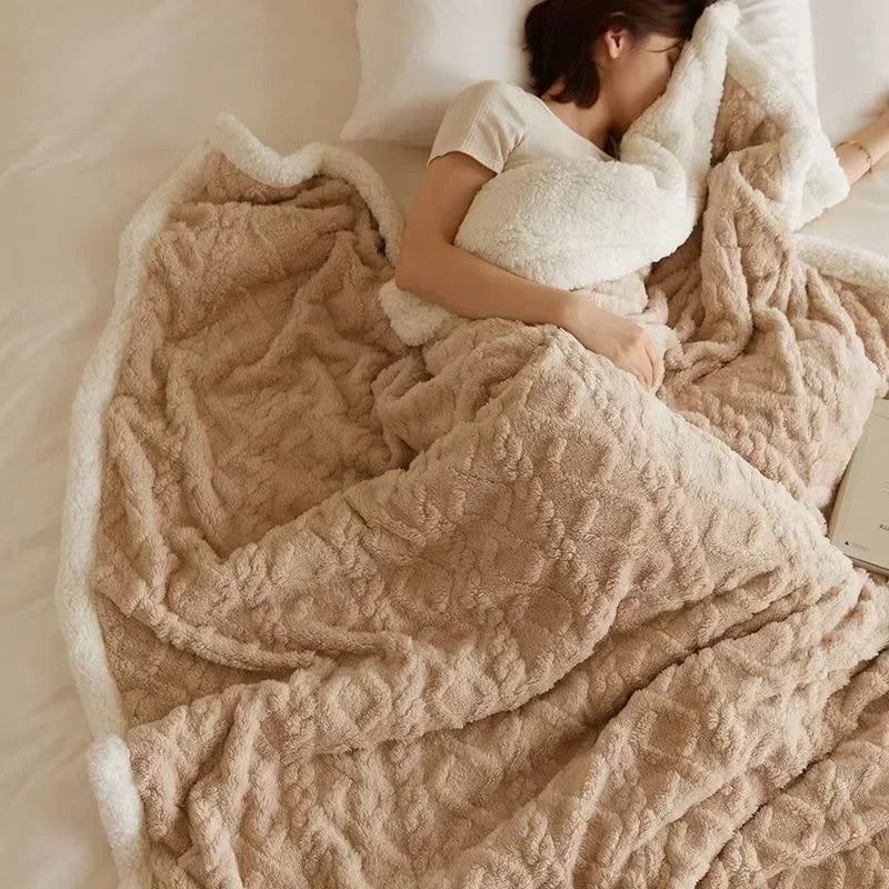 Plush Double Layer Wool and Fleece Throw Blanket
