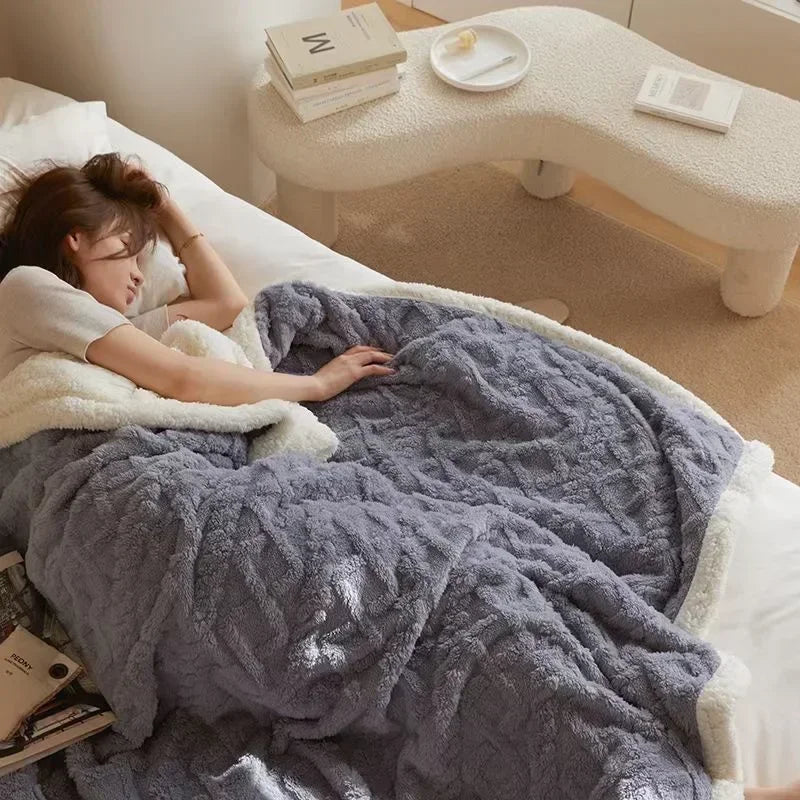 Plush Double Layer Wool and Fleece Throw Blanket