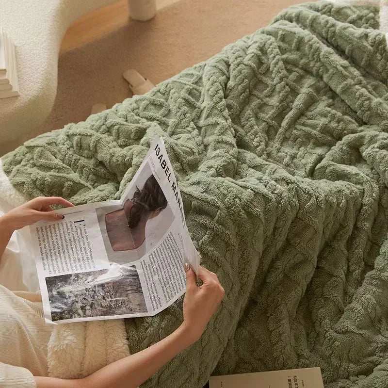 Plush Double Layer Wool and Fleece Throw Blanket