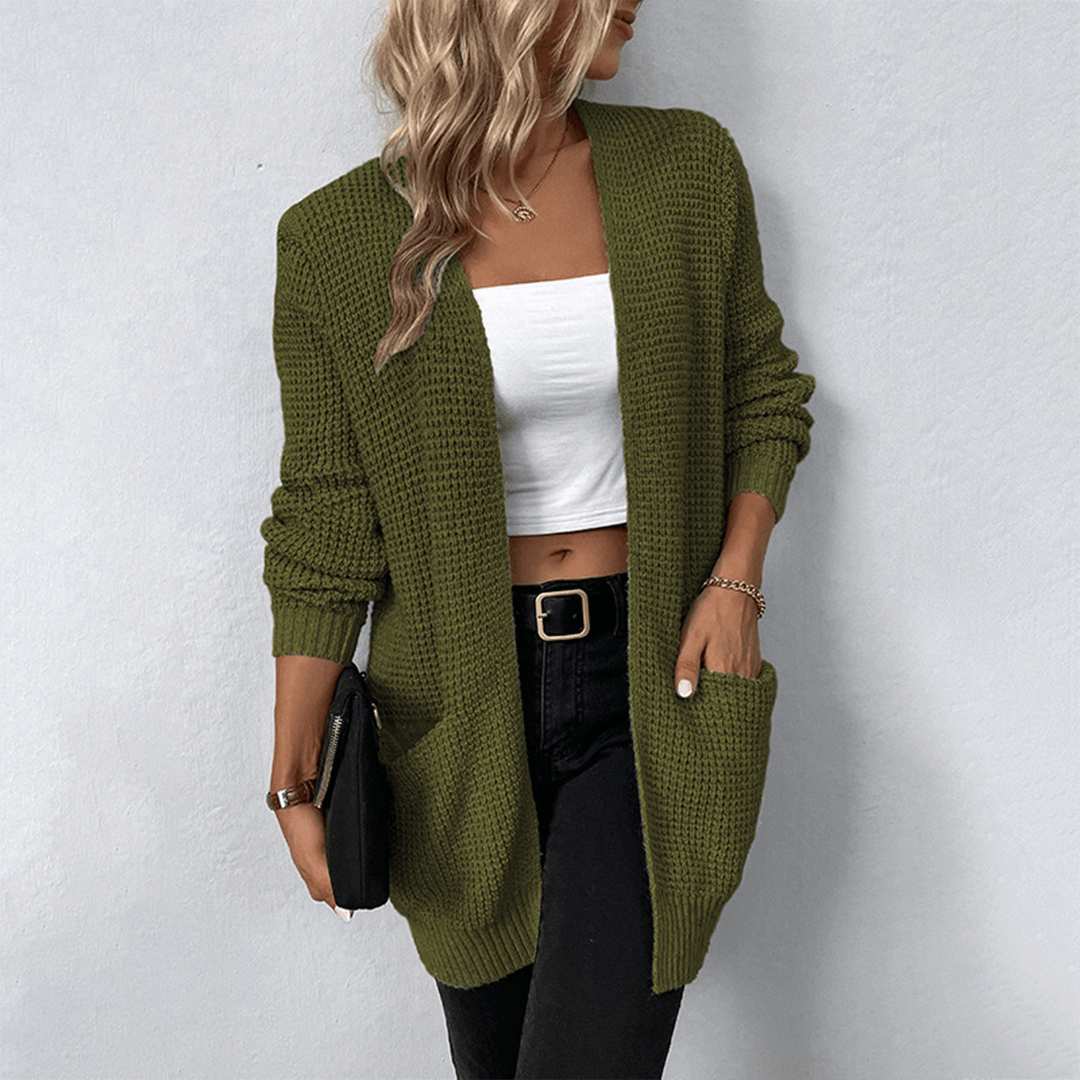 Cozy Women's Long Sleeve Cardigan with Pockets - BritishElegance