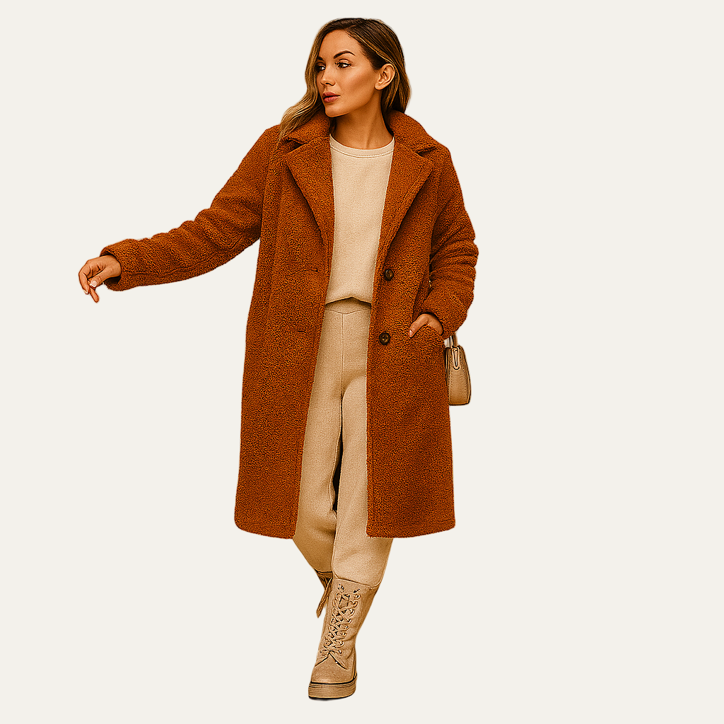 Women’s Mid Length Teddy Button Coat