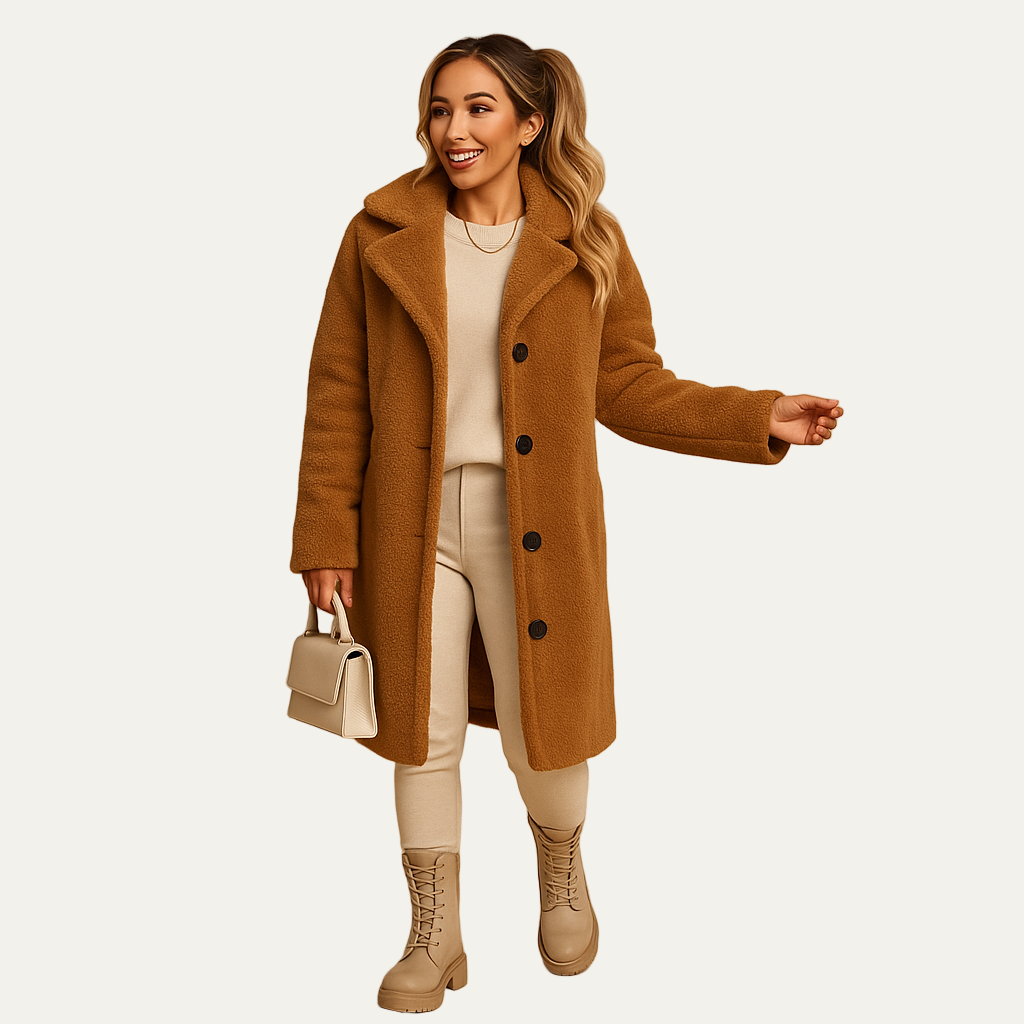 Women’s Mid Length Teddy Button Coat