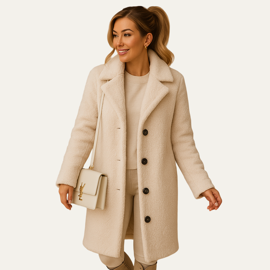 Women’s Mid Length Teddy Button Coat