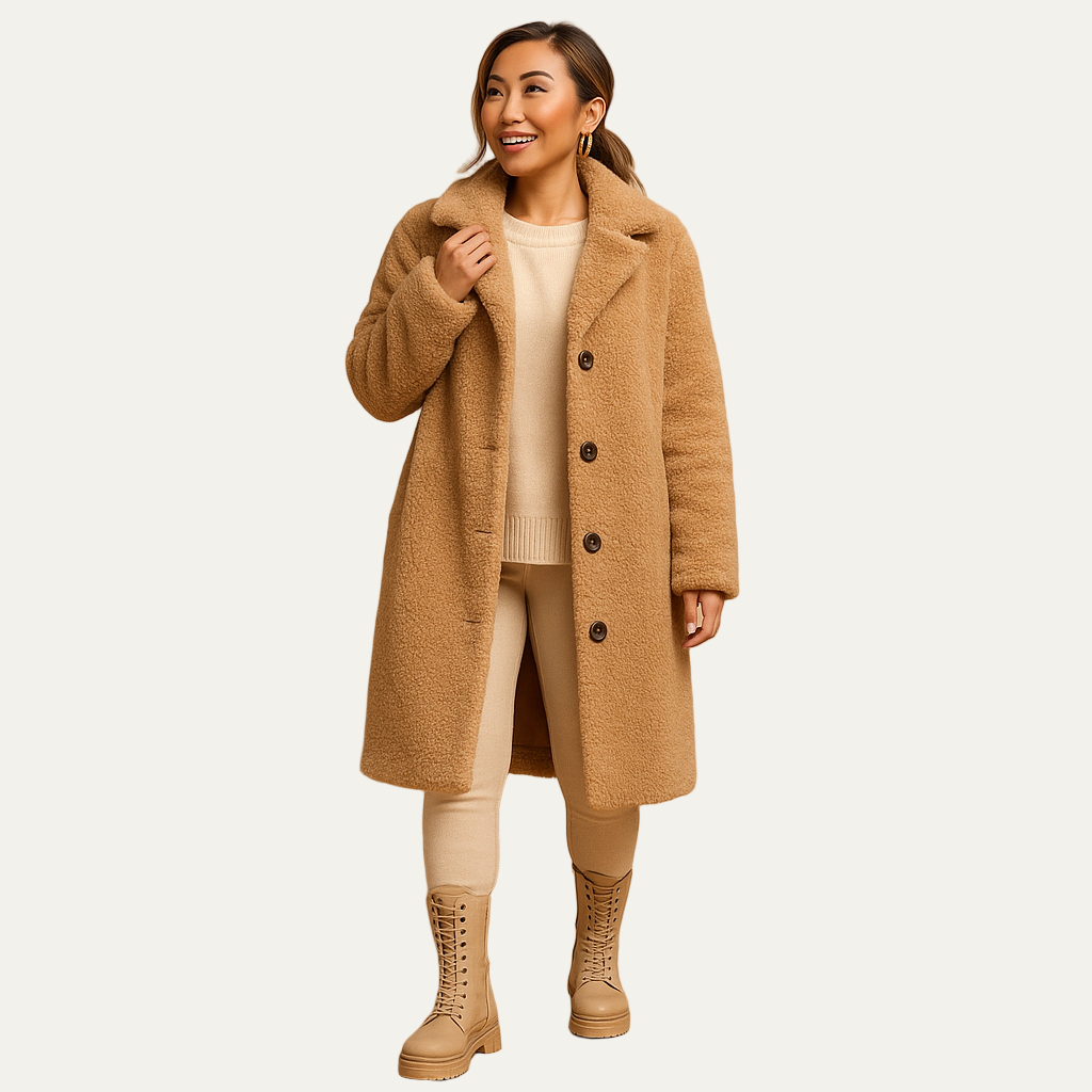 Women’s Mid Length Teddy Button Coat