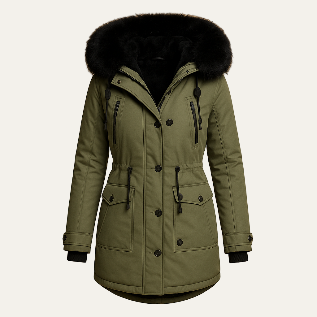 Women’s Faux Fur Hooded Cinched Waist Parka