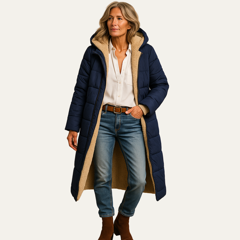 Women’s Long Line Sherpa Lined Hooded Puffer Coat