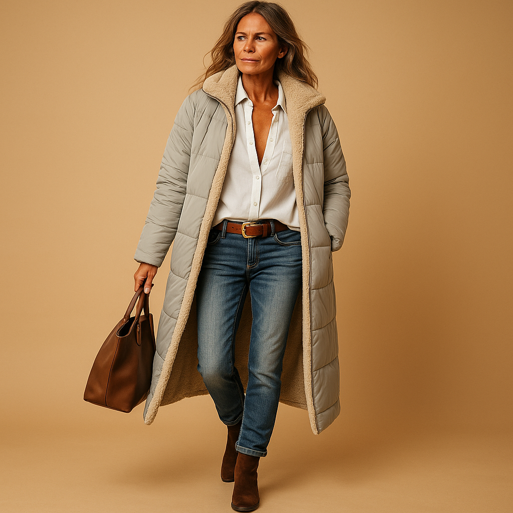 Women’s Long Padded Coat – Quilted Design & Winter Warmth