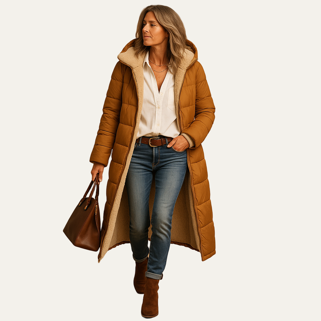 Women’s Long Line Sherpa Lined Hooded Puffer Coat