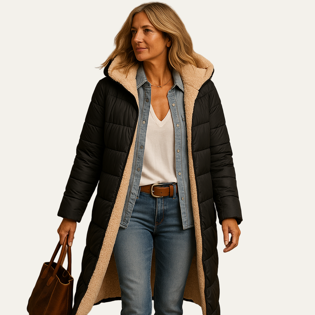 Women’s Long Line Sherpa Lined Hooded Puffer Coat