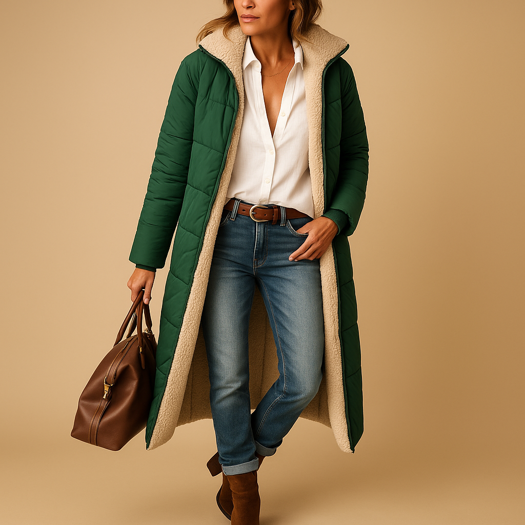 Women’s Long Padded Coat – Quilted Design & Winter Warmth