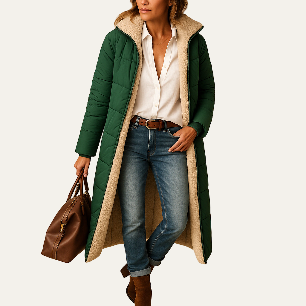 Women’s Long Line Sherpa Lined Hooded Puffer Coat