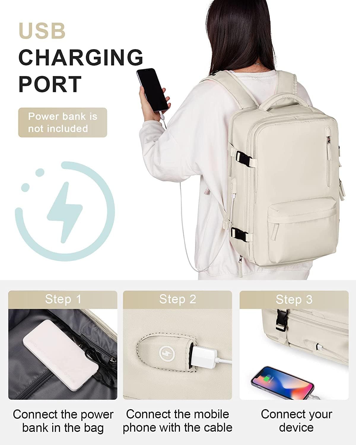 Waterproof Travel Backpack with Shoe Compartment & USB Port – 14' Laptop Fit