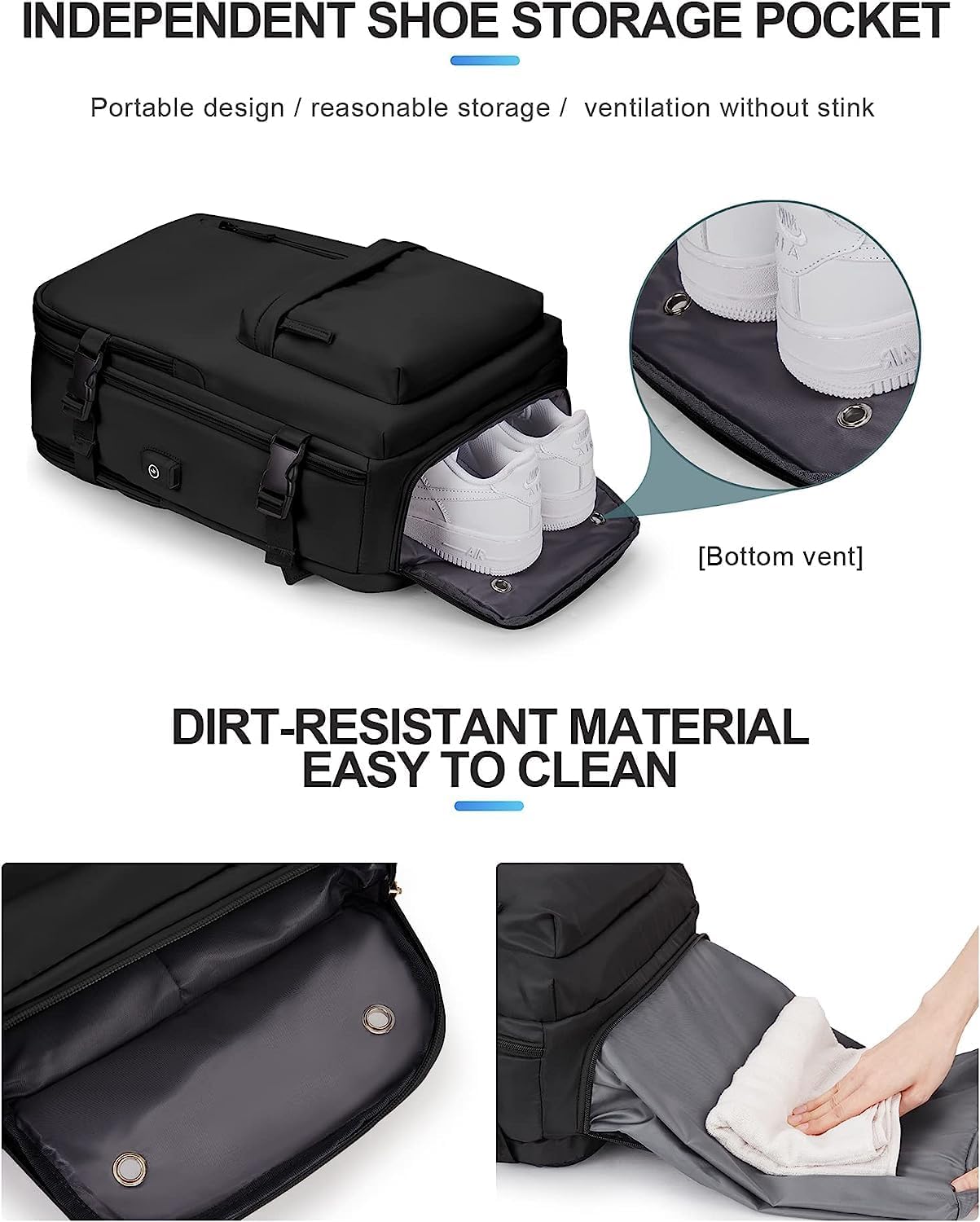 Waterproof Travel Backpack with Shoe Compartment & USB Port – 14' Laptop Fit