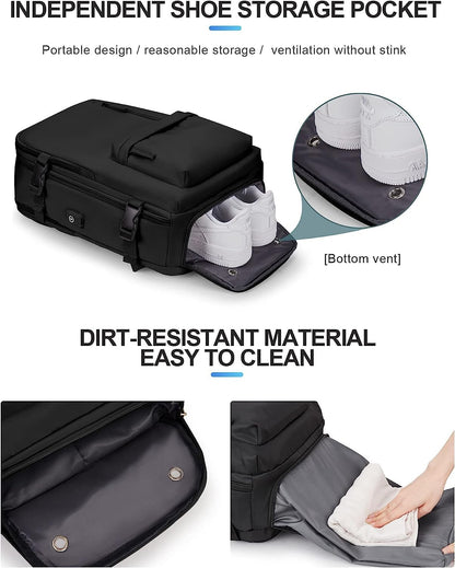 Waterproof Travel Backpack with Shoe Compartment & USB Port – 14' Laptop Fit