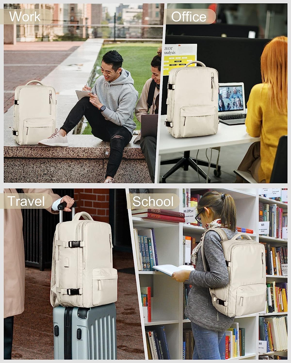 Waterproof Travel Backpack with Shoe Compartment & USB Port – 14' Laptop Fit