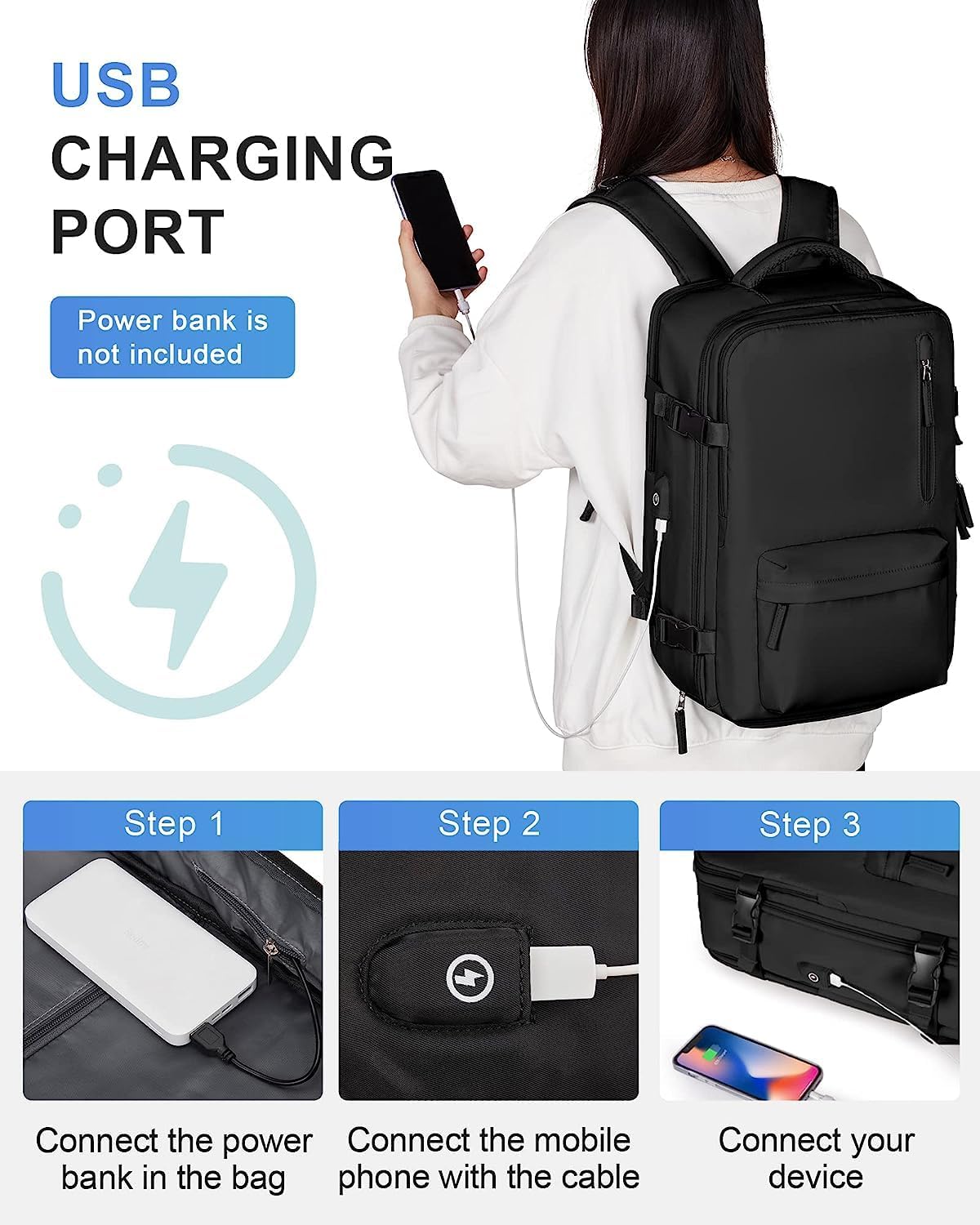 Waterproof Travel Backpack with Shoe Compartment & USB Port – 14' Laptop Fit