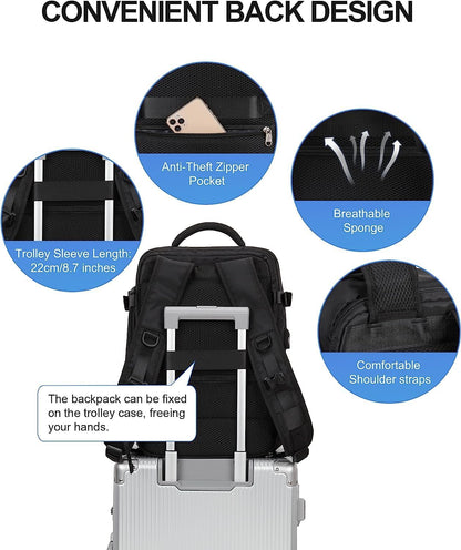Waterproof Travel Backpack with Shoe Compartment & USB Port – 14' Laptop Fit