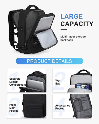 Waterproof Travel Backpack with Shoe Compartment & USB Port – 14' Laptop Fit
