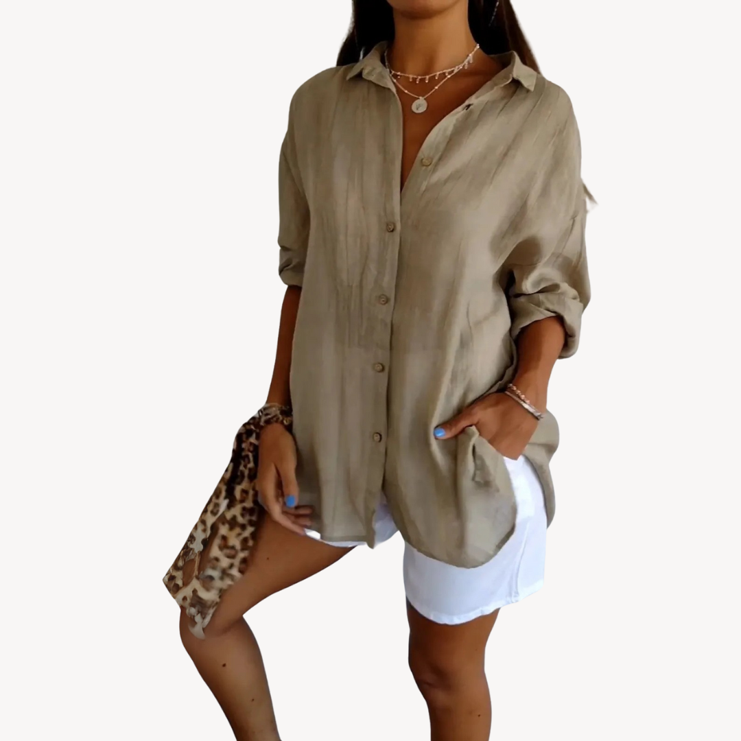 Women's Cotton Linen Button-Up Shirt