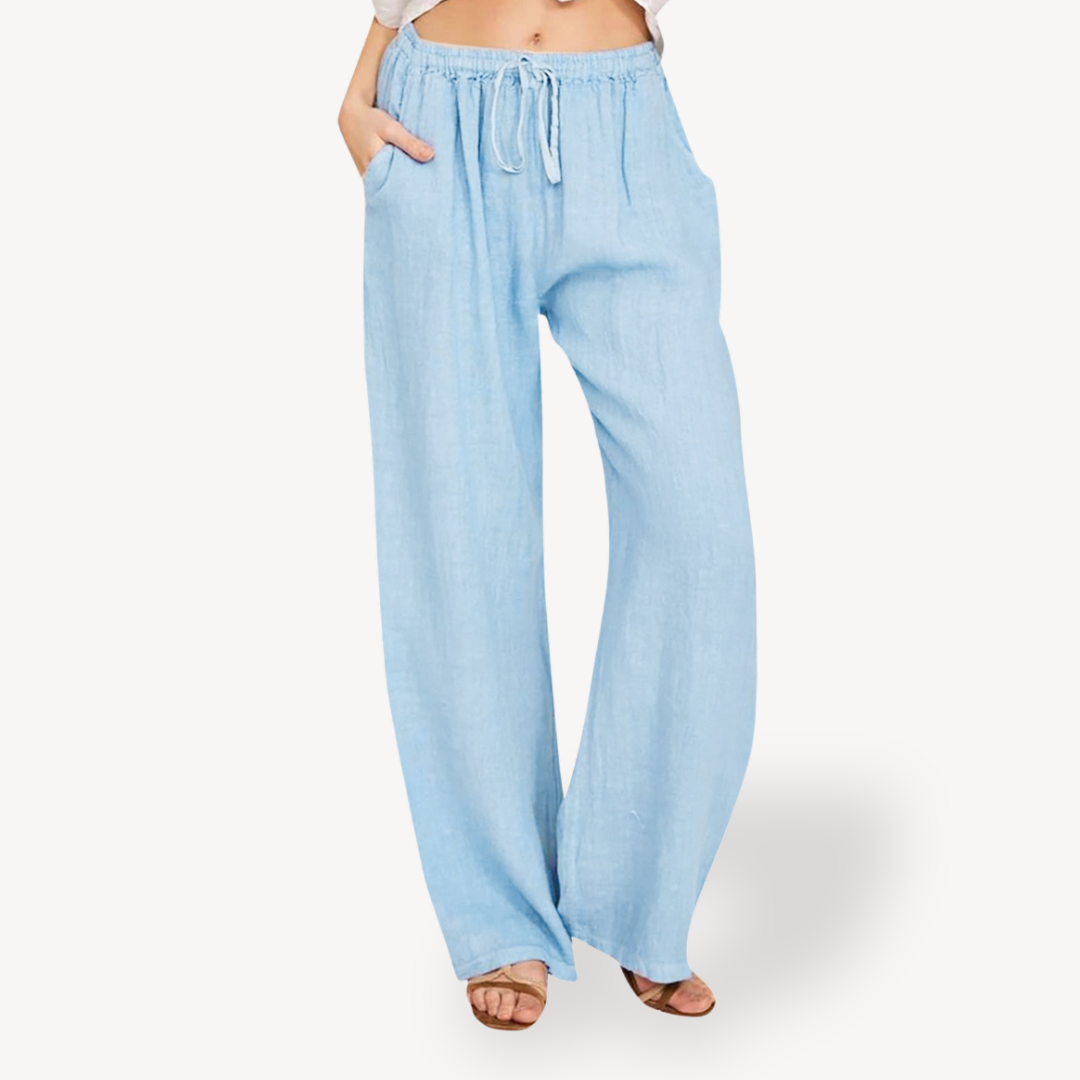 Women's Linen Wide-Leg Pants - Drawstring, Casual