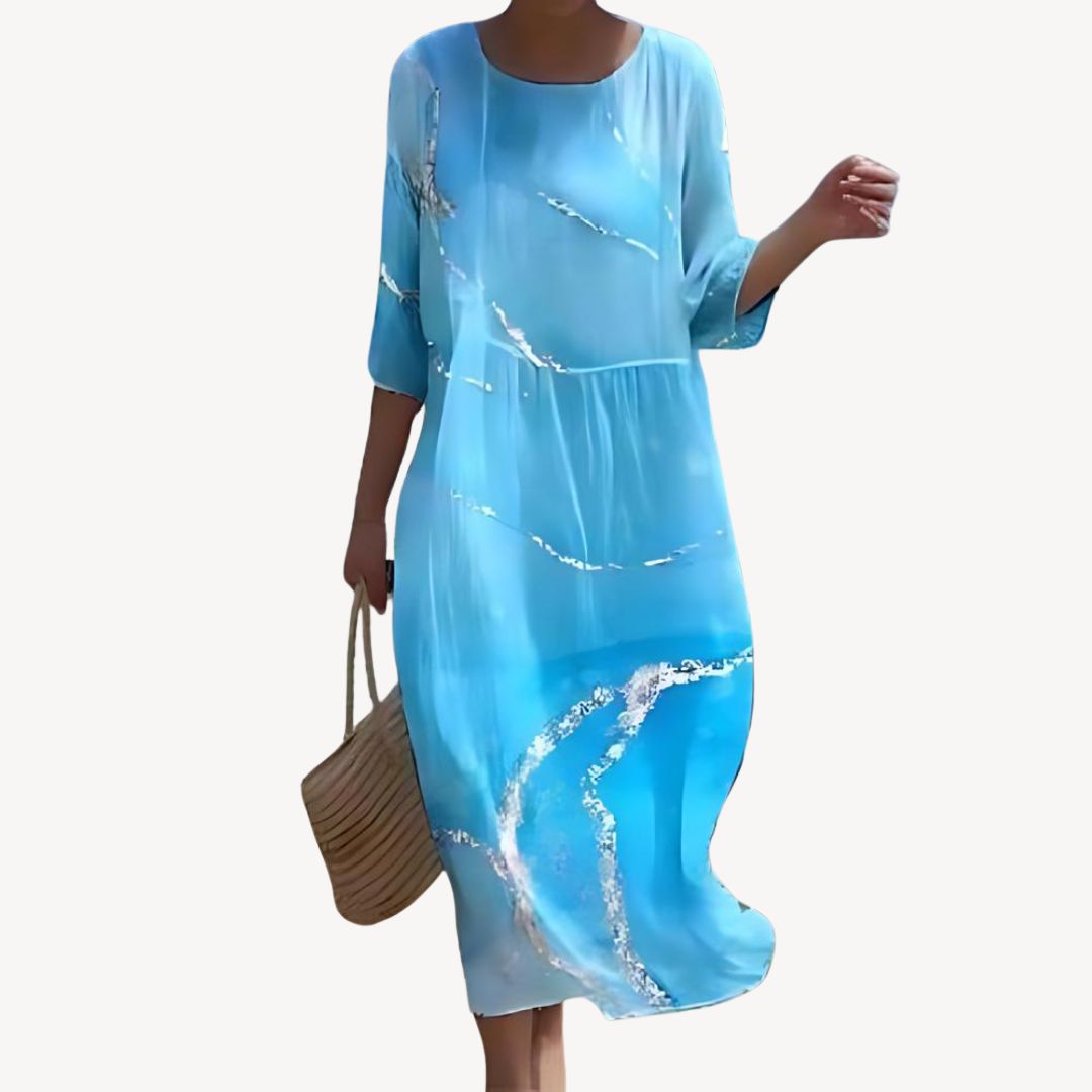 Print 3/4 Sleeve Midi Dress Women