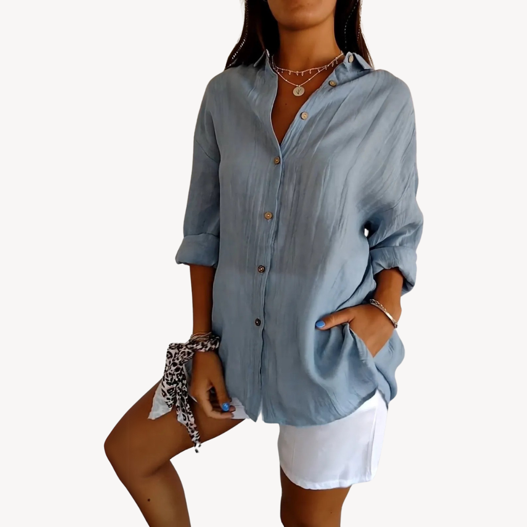 Women's Cotton Linen Button-Up Shirt