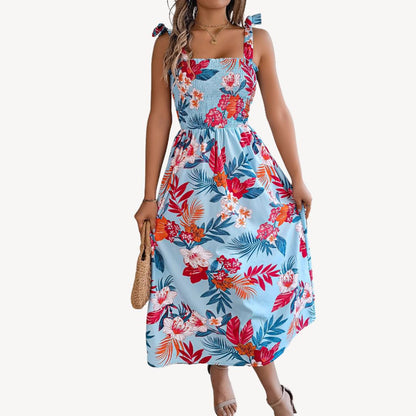 Loravelle Women's Floral Smocked Chiffon Midi Dress