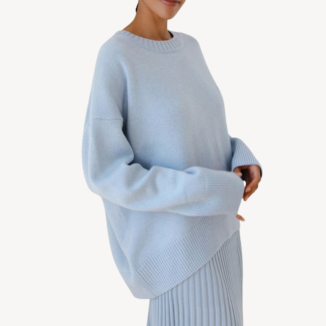 Oversized Knit Wool Blend Crew Neck Sweater for Women