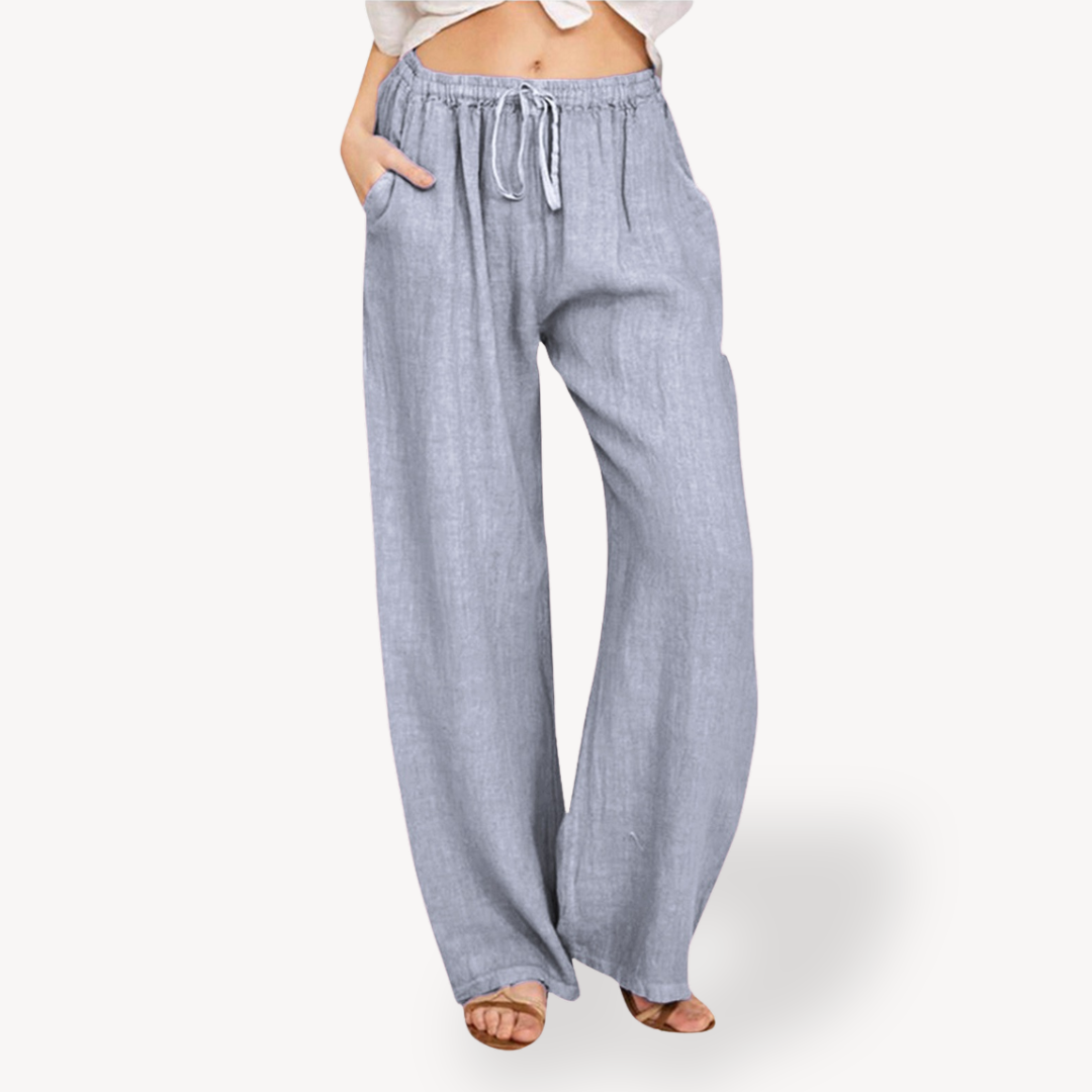 Women's Linen Wide-Leg Pants - Drawstring, Casual