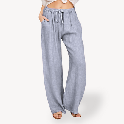 Women's Linen Wide-Leg Pants - Drawstring, Casual