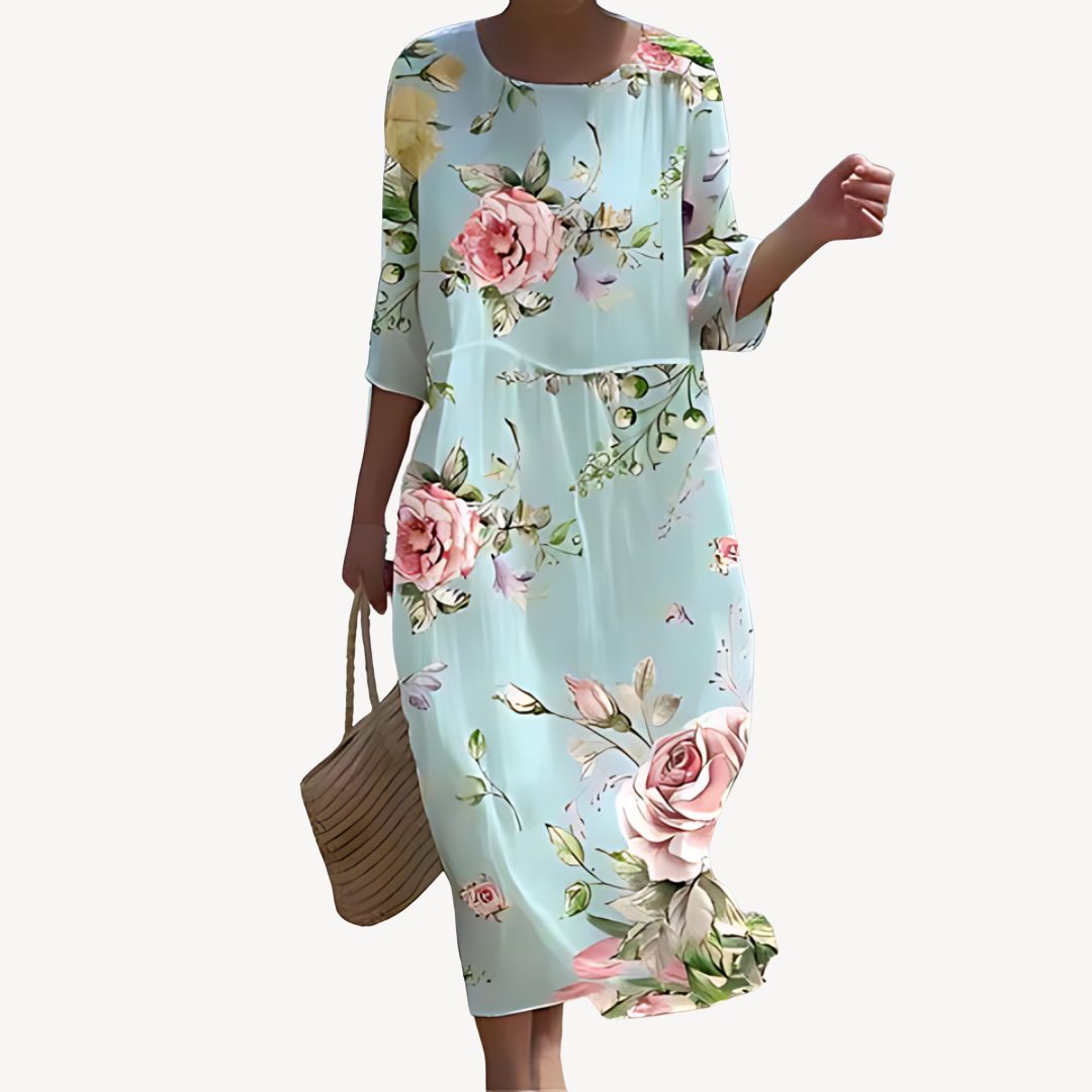 Print 3/4 Sleeve Midi Dress Women