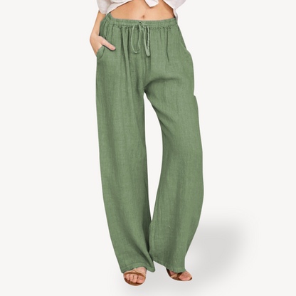 Women's Linen Wide-Leg Pants - Drawstring, Casual