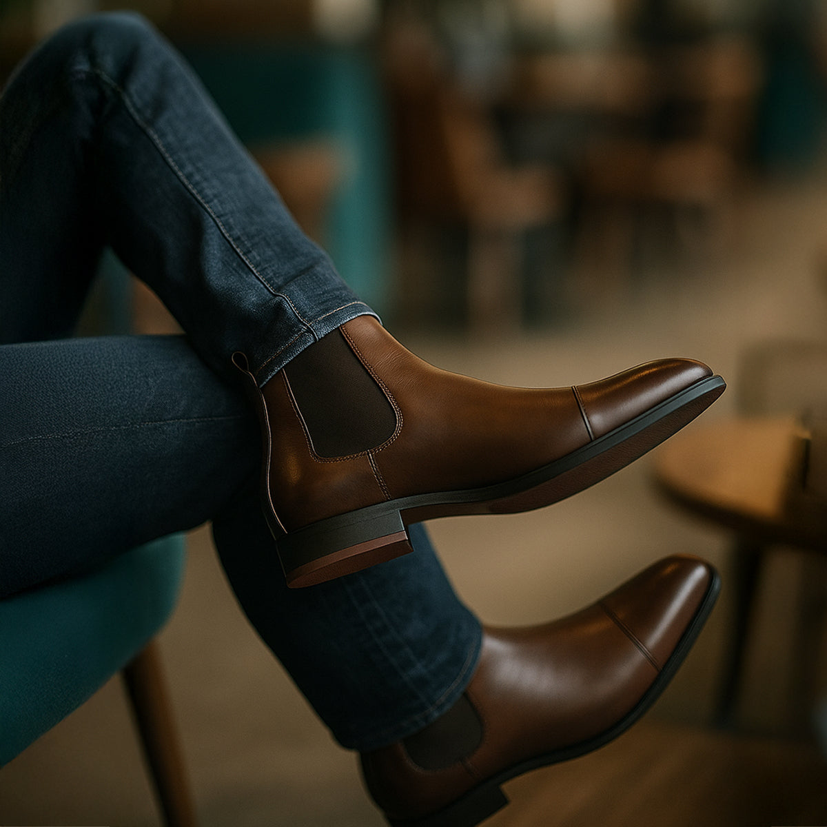 Men’s Sleek Leather Chelsea Boots with Cap Toe