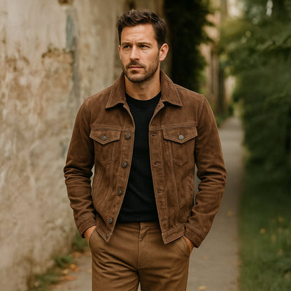 Men’s Textured Suede Trucker Jacket