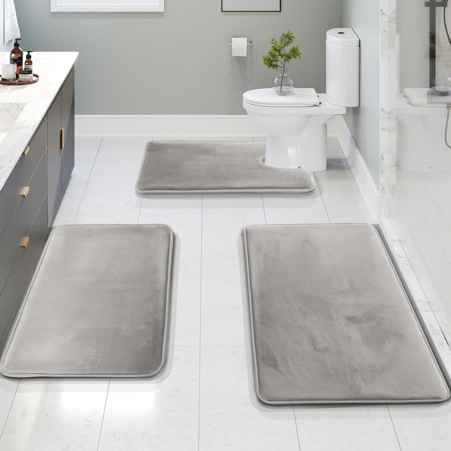 Plush Memory Foam Bathroom Mat Set 3-Piece Grip