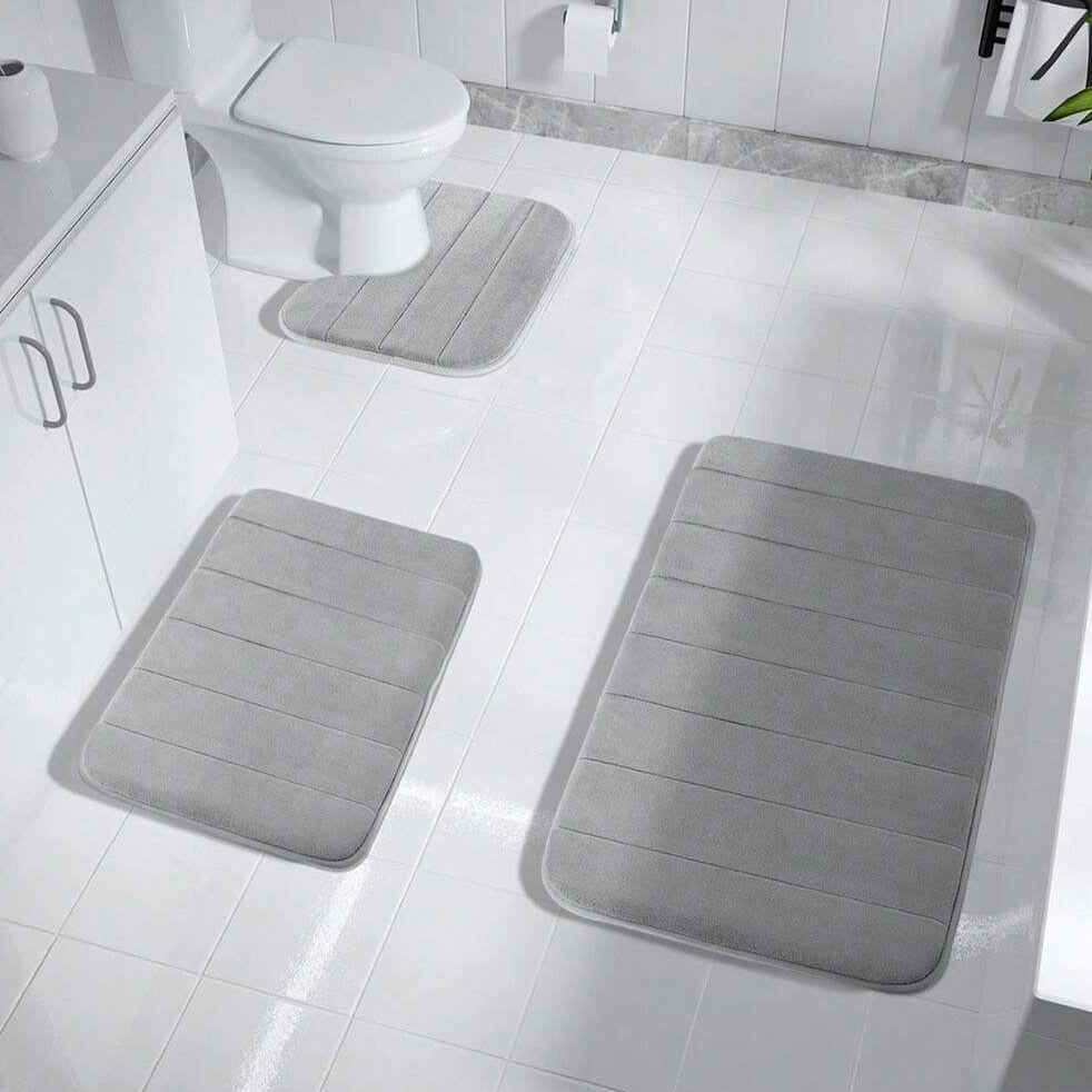 Soft 3-Piece Memory Foam Bathroom Mats, Anti-Slip