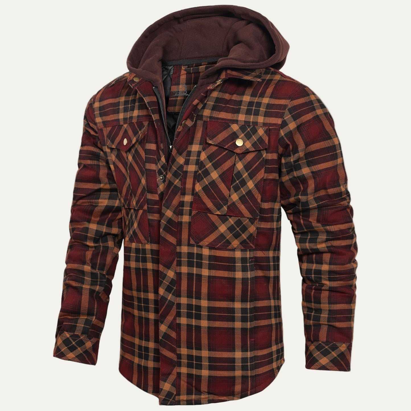 Men’s Hooded Quilted Lined Plaid Shirt Jacket