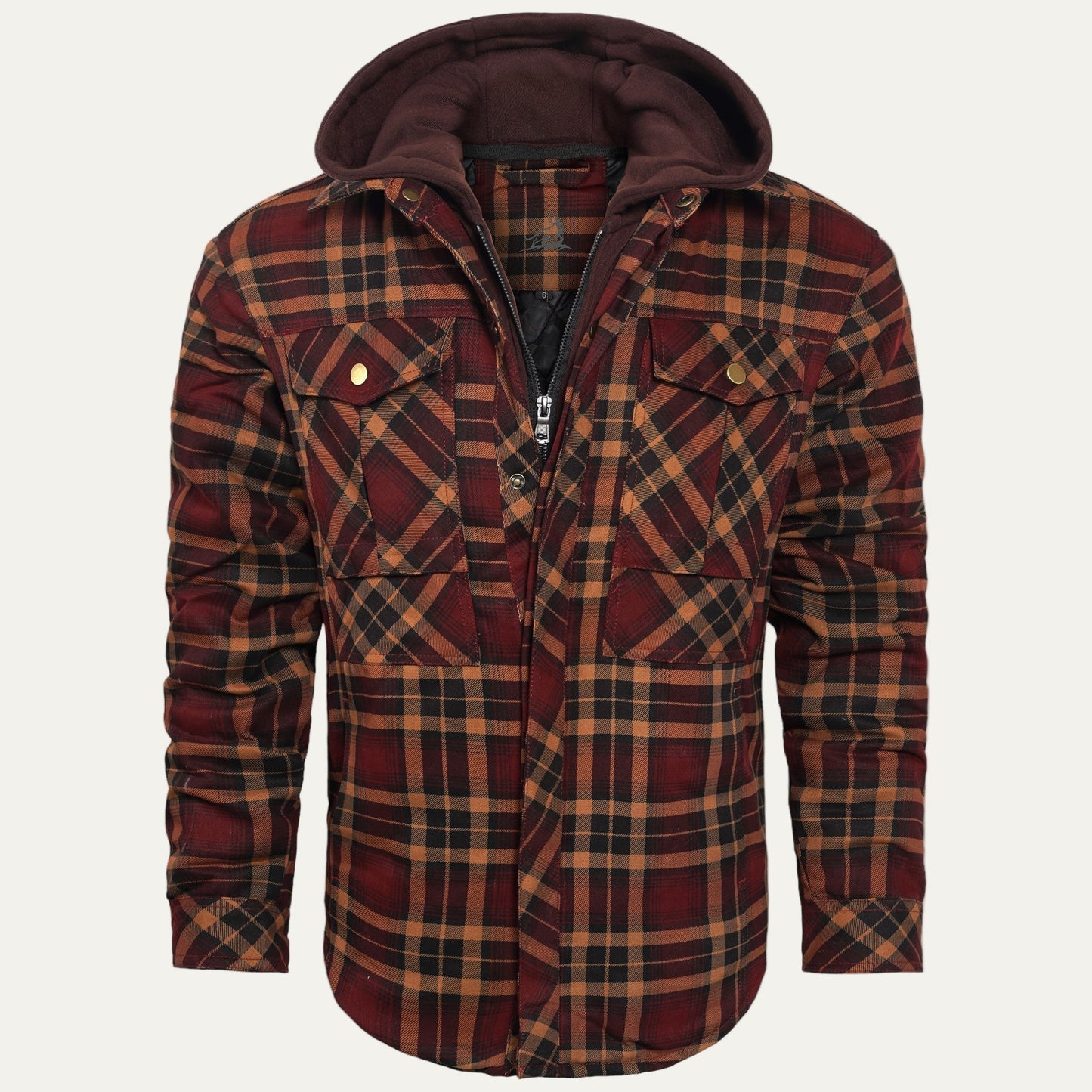 Men’s Hooded Quilted Lined Plaid Shirt Jacket