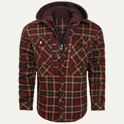 Men’s Hooded Quilted Lined Plaid Shirt Jacket
