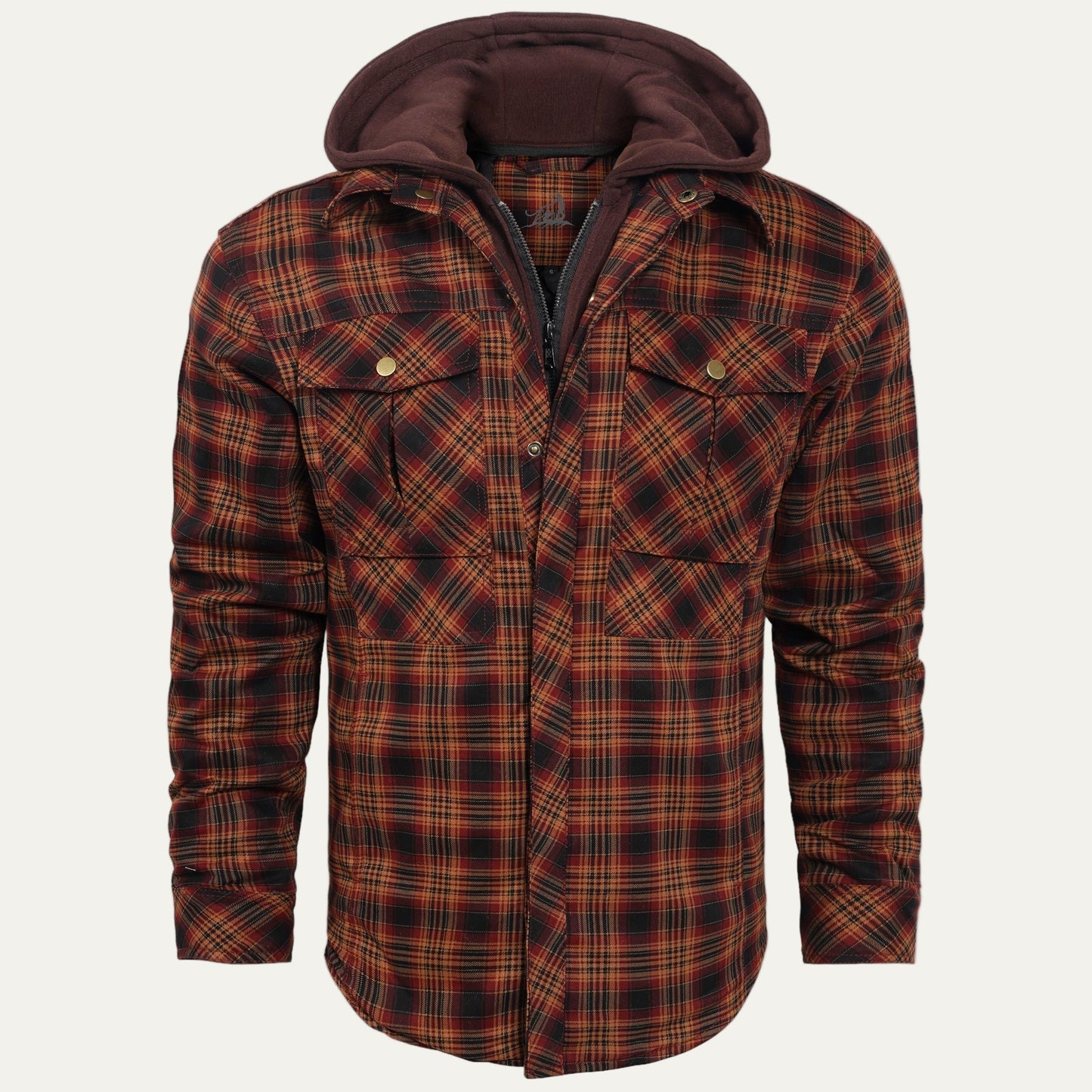 Men’s Hooded Quilted Lined Plaid Shirt Jacket