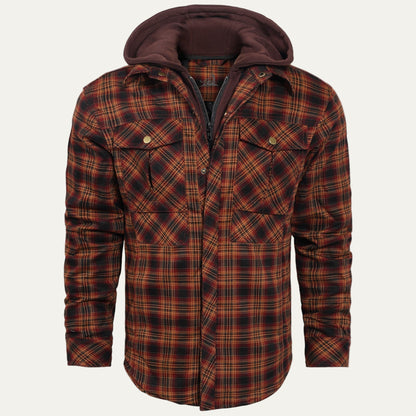 Men’s Hooded Quilted Lined Plaid Shirt Jacket