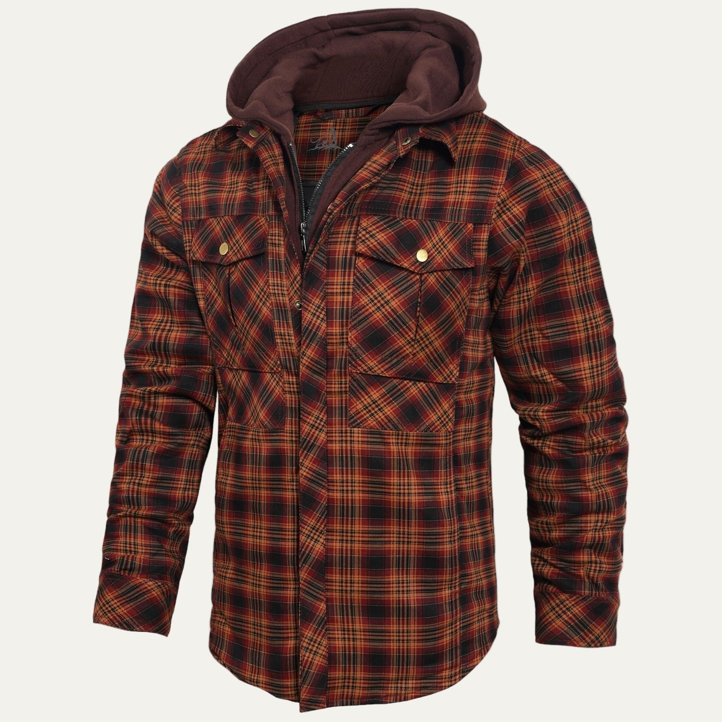 Men’s Hooded Quilted Lined Plaid Shirt Jacket