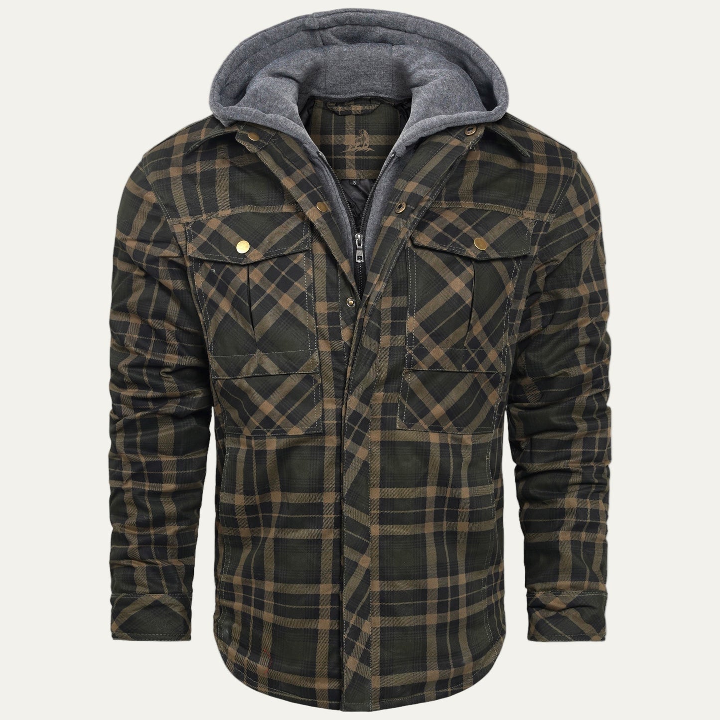Men’s Hooded Quilted Lined Plaid Shirt Jacket