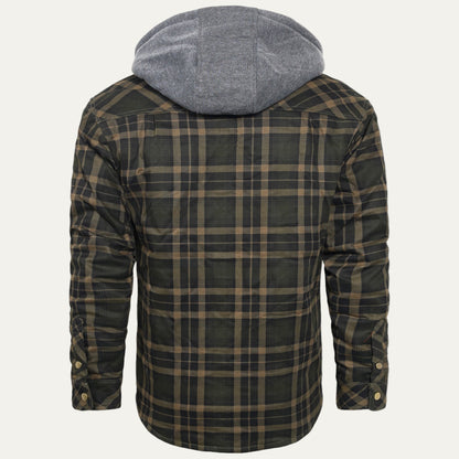 Men’s Hooded Quilted Lined Plaid Shirt Jacket
