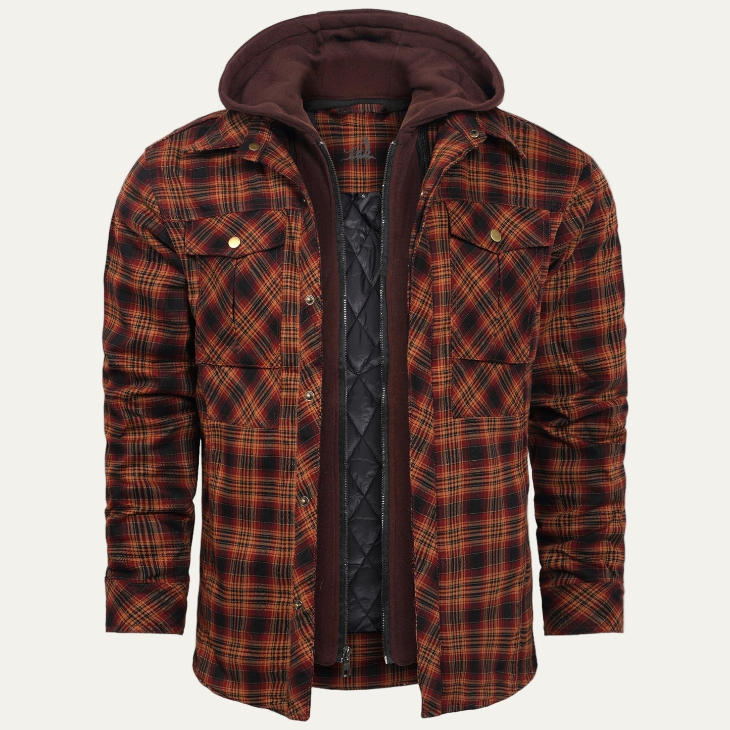 Men’s Hooded Quilted Lined Plaid Shirt Jacket