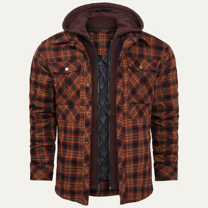Men’s Hooded Quilted Lined Plaid Shirt Jacket
