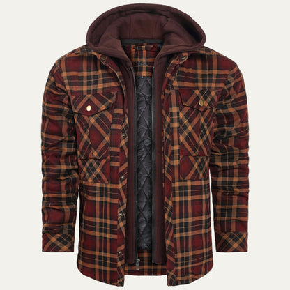 Men’s Hooded Quilted Lined Plaid Shirt Jacket